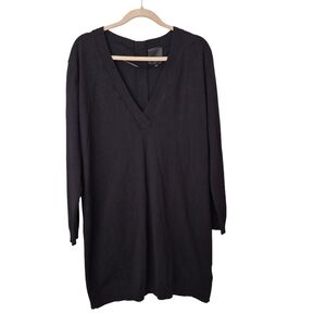 InWear Denmark Black Knit Sweater Tunic Sweater Dress V-neck Button Back